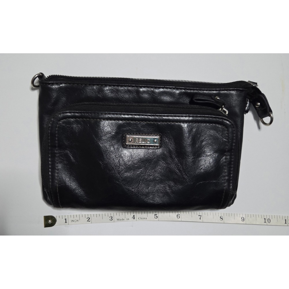 Relic by Fossil Black Faux Leather Multi Zip Pouch Bag Organizer - Picture 8 of 9
